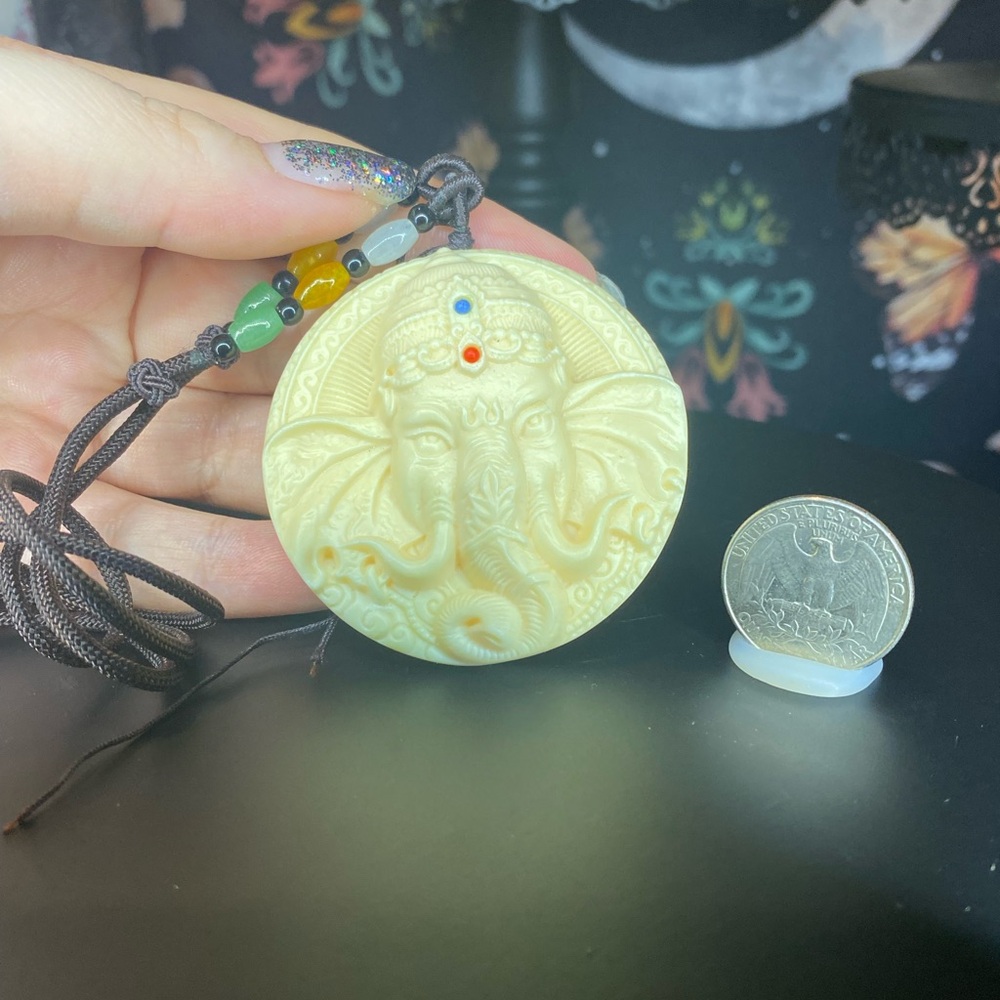 Intricate Ivory Nut hand carved Ganesha necklace